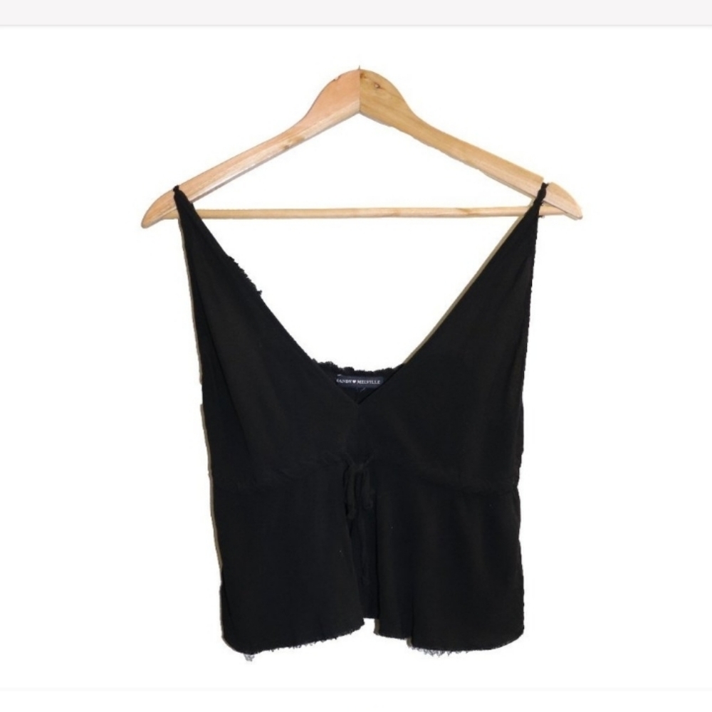 Brandy Melville Black Fringe Hem Crop Top